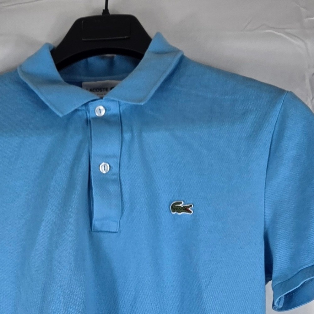 Lacoste Mens Slim Fit Polo Shirt Light Blue Cotton Pique Short Sleeve L